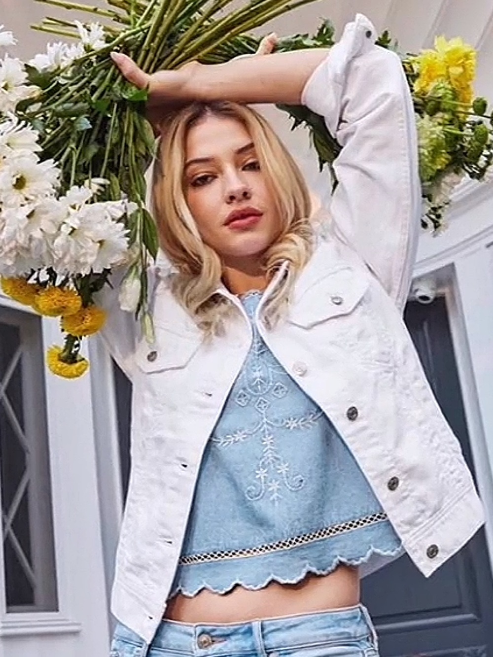 American Eagle Outfitters White Denim Jacket - Madelyn Cline Campaign
